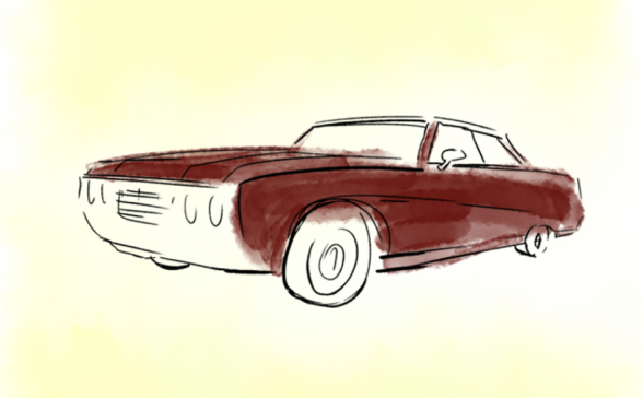 ilustration of an older model red car
